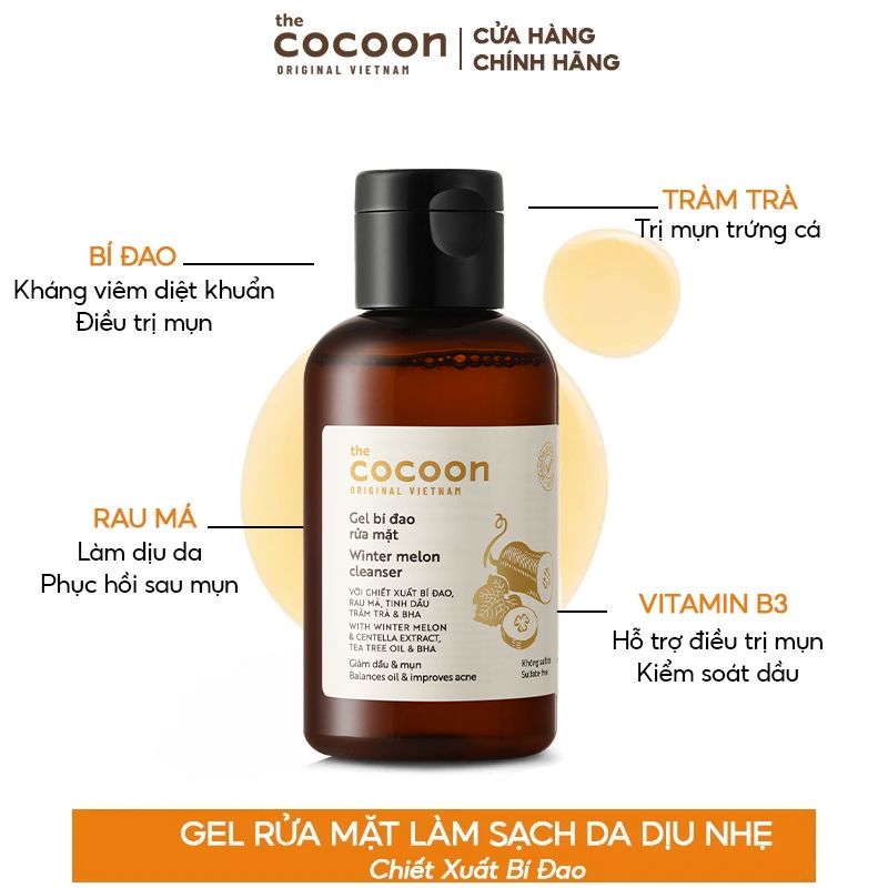 Gel Rửa Mặt Làm Sạch Da Dịu Nhẹ Chiết Xuất Bí Đao The Cocoon Winter Melon Cleanser