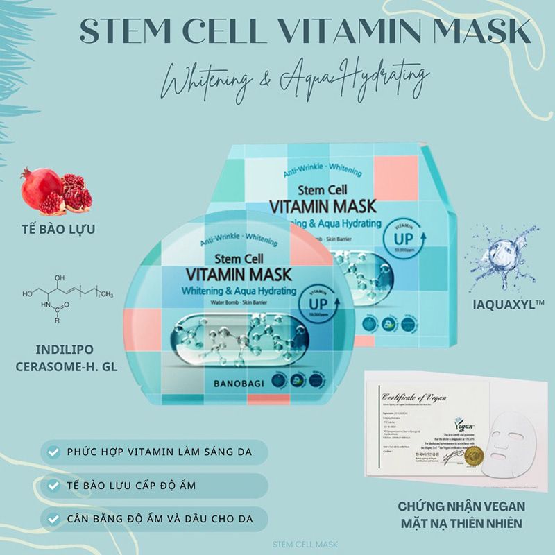 Mặt Nạ Miếng Dưỡng Trắng Cấp Ẩm & Bổ Sung Collagen Ngăn Ngừa Lão Hóa Banobagi Stem Cell Vitamin, Super Collagen Mask 30ml