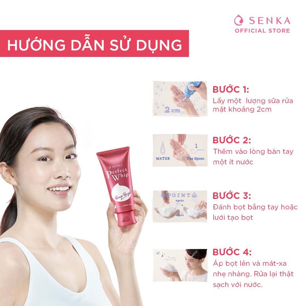 Sữa Rửa Mặt Làm Sạch Sâu, Sáng Hồng Senka Perfect Whip Berry Bright 100g