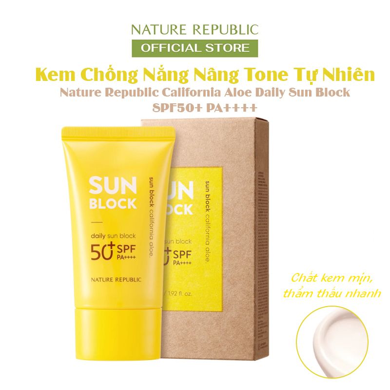 Kem Chống Nắng Nâng Tone Tự Nhiên Nature Republic California Aloe Daily Sun Block SPF50+ PA+++ 57ml