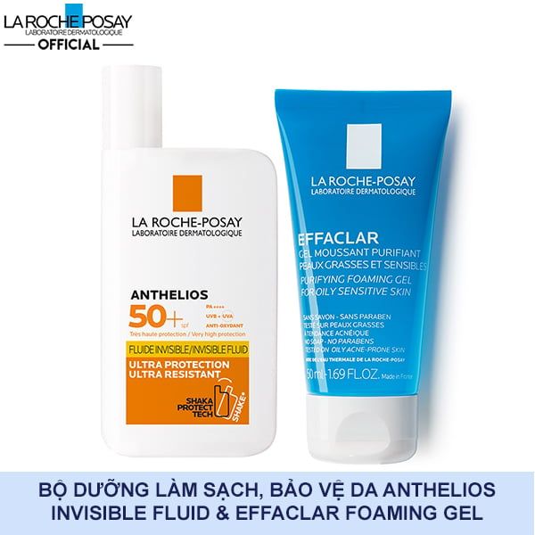 [2 Items] Bộ Dưỡng Làm Sạch La Roche-Posay Anthelios Invisible Fluid & Effaclar Purifying Foaming Gel