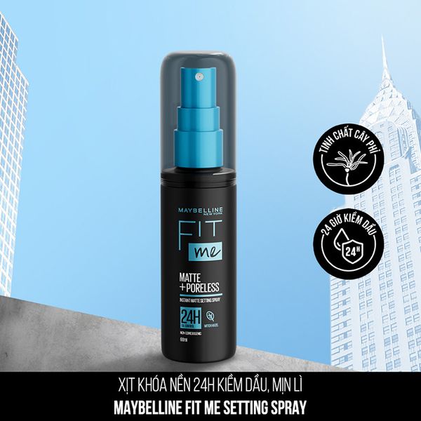 Xịt Khóa Nền Maybelline Cố Định Trang Điểm Kiềm Dầu, Mịn Lì Fit Me Matte Poreless Setting Spray 60ml