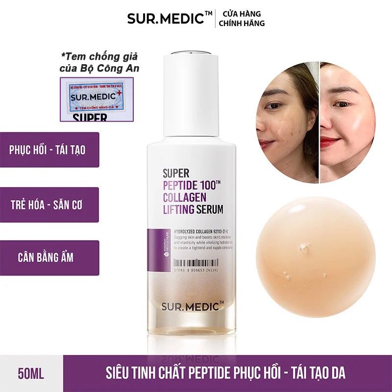 Serum Sur.Medic+ Tinh Chất Tái Tạo Phục Hồi Da Sur.Medic+ Super Peptide Collagen Lifting Serum 50ml