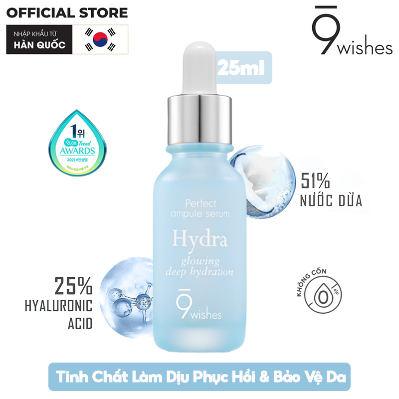 Serum 9 Wishes Tinh Chất Dưỡng Ẩm, Cấp Nước, Căng Mịn Da 9 Wishes Hydra Glowing Deep Hydration Ampule Serum 25ml