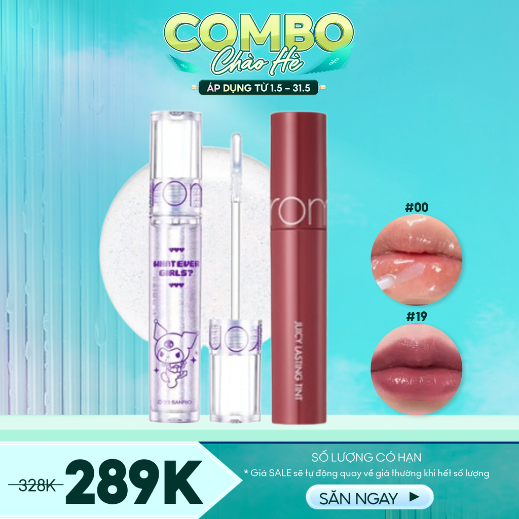 Combo Romand 1 - 2 Sản Phẩm (Son Tint Lì Romand Juicy Lasting Tint 19 + Son Tint Bóng Romand Glasting Water Gloss 00)