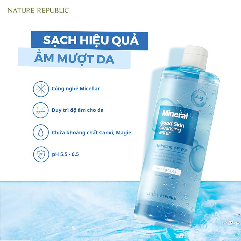 Nước Tẩy Trang Làm Sạch Sâu Nature Republic Good Skin Ampoule Cleansing Water 500ml