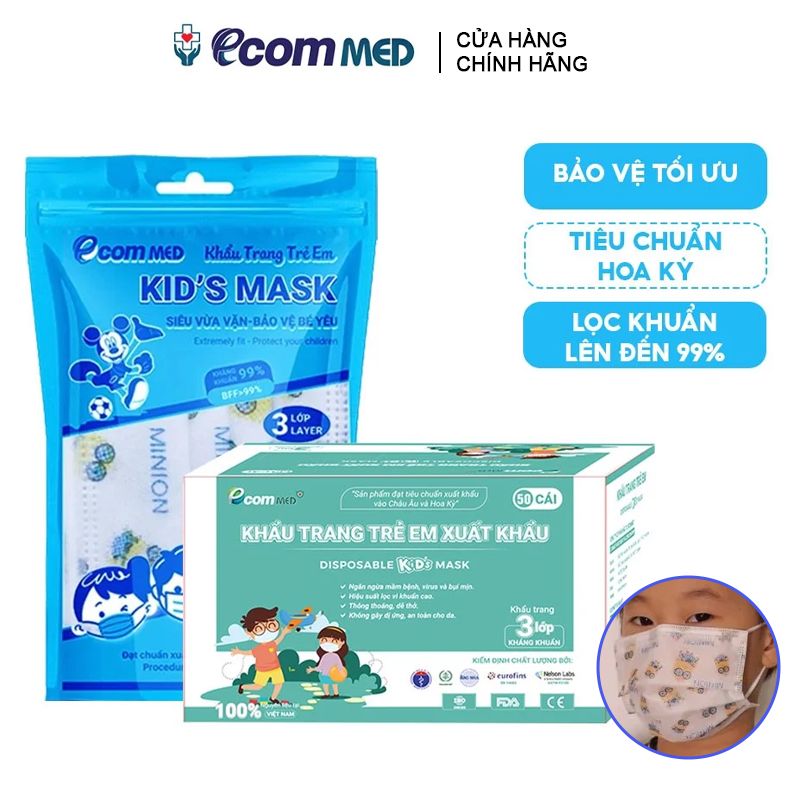 [Tiêu Chuẩn Xuất Khẩu Hoa Kỳ] Khẩu Trang Y Tế Trẻ Em Kháng Khuẩn Ecom MED Kid's Mask