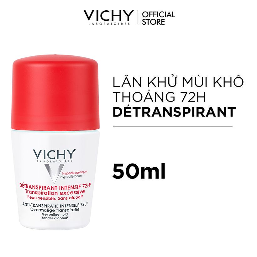 Lăn Khử Mùi Ngăn Mồ Hôi, Giữ Khô Thoáng Suốt 72H Vichy Detranspirant Intensif 72H 50ml (Che tên sản phẩm khi giao hàng)