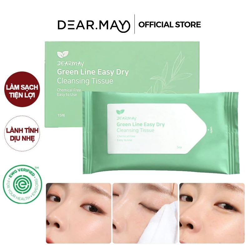 [Gói 5 Miếng] Khăn Giấy Khô Tẩy Trang, Làm Sạch Da Dearmay Green Line Easy Dry Cleansing Tissue