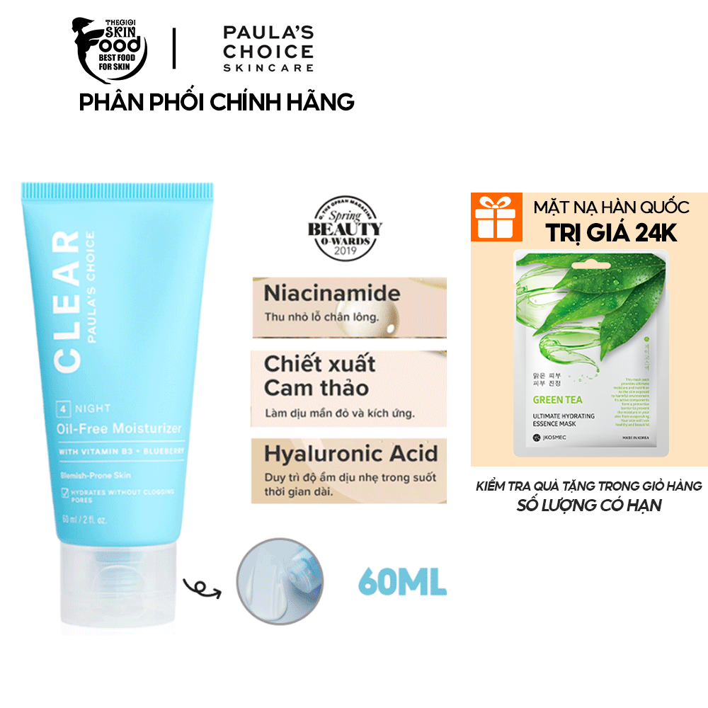 Kem Dưỡng Ẩm Ban Đêm Dành Cho Da Mụn Paula's Choice Clear Oil-Free Moisturizer 60ml