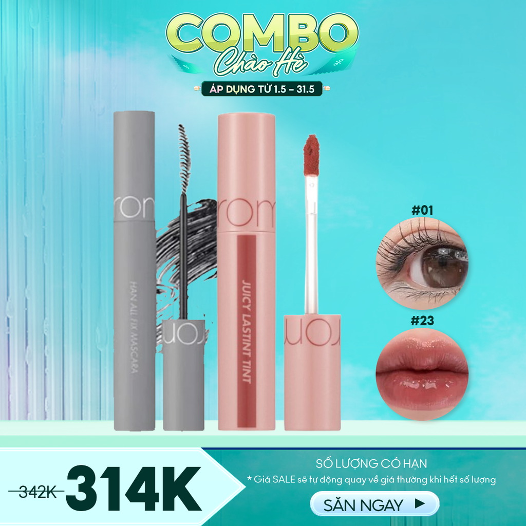 Combo Romand 3 - 2 Sản Phẩm (Chuốt Mi Romand Han All Fix Mascara L01 + Son Tint Lì Romand Juicy Lasting Tint 23)