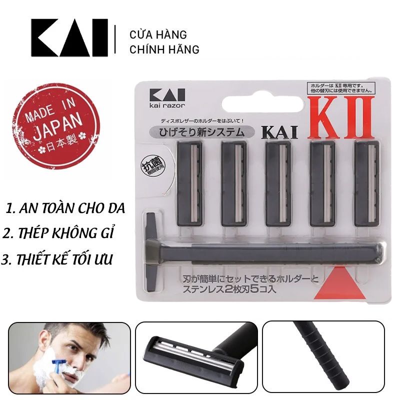 Set Dao Cạo Râu 2 Lưỡi Kép Kai - 1 Thân, 5 Lưỡi