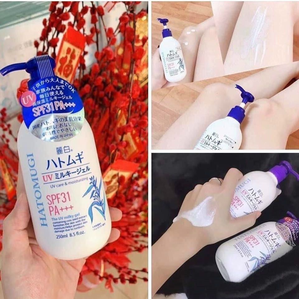 Sữa Dưỡng Thể Chống Nắng Dưỡng Trắng Da Hatomugi UV Care & Moisturizing The UV Milky Gel SPF 31/PA+++ 250ml