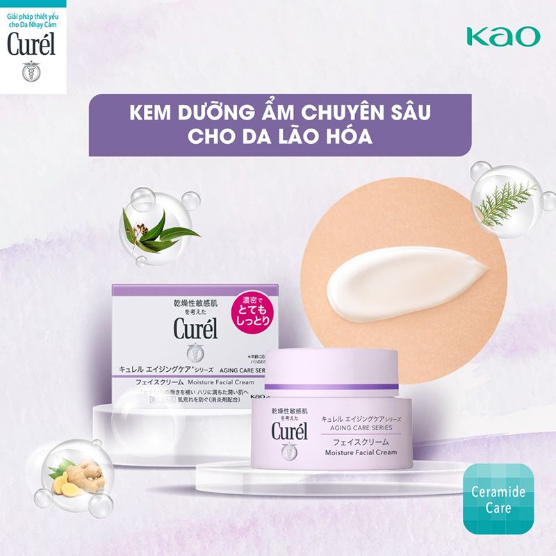 Kem Dưỡng Ẩm Chuyên Sâu, Làm Chậm Lão Hóa Curél Aging Care Series Moisture Facial Cream 40g