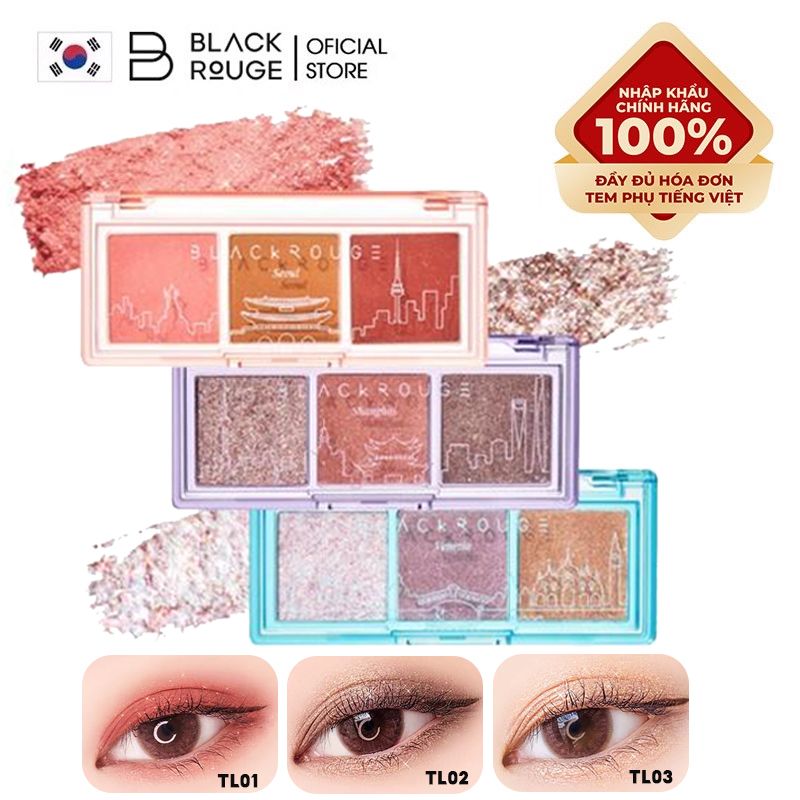 Bảng Phấn Mắt 3 Màu Ánh Nhũ Siêu Lấp Lánh Black Rouge Triple Layer Eye Palette -   TL01 Seoul