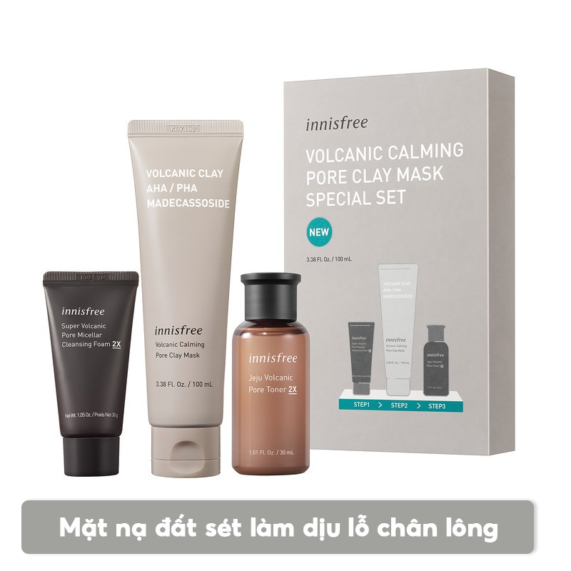 [3 Items] Bộ Dưỡng Làm Dịu, Thu Nhỏ Lỗ Chân Lông Innisfree Volcanic Calming Pore Clay Mask Special Set