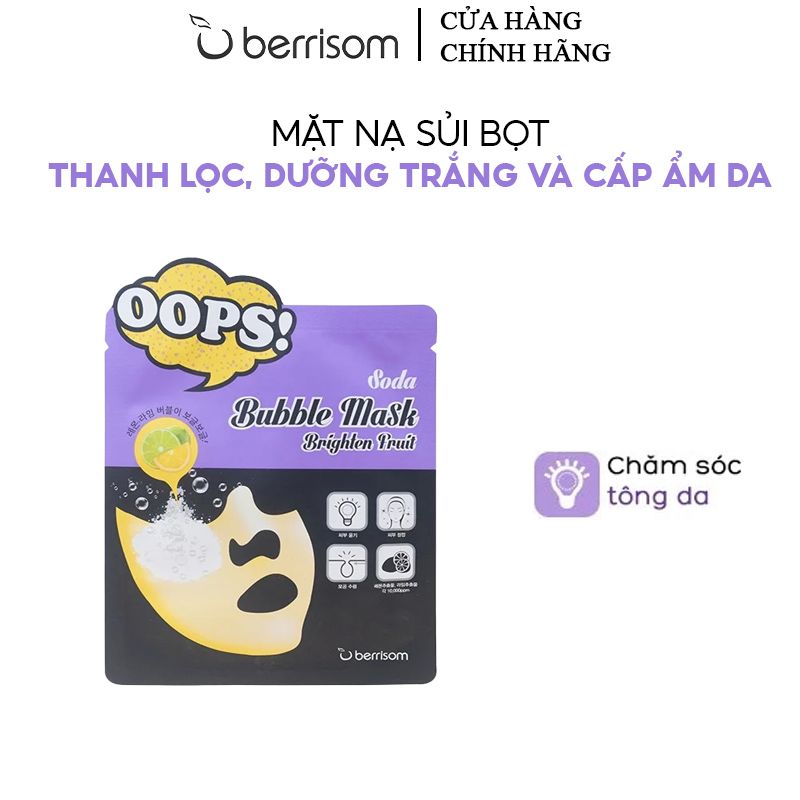 Mặt Nạ Sủi Bọt Thanh Lọc, Dưỡng Trắng Và Cấp Ẩm Da Berrisom Oops Soda Bubble Mask Brighten Fruit