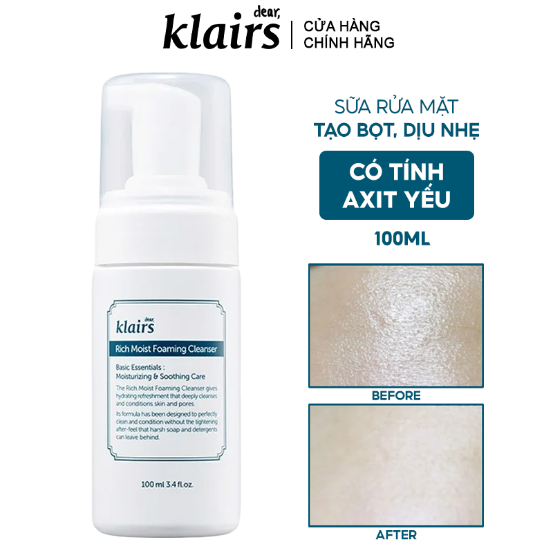 Sữa Rửa Mặt Tạo Bọt Dưỡng Ẩm, Dịu Nhẹ Klairs Rich Moist Foaming Cleanser 100ml