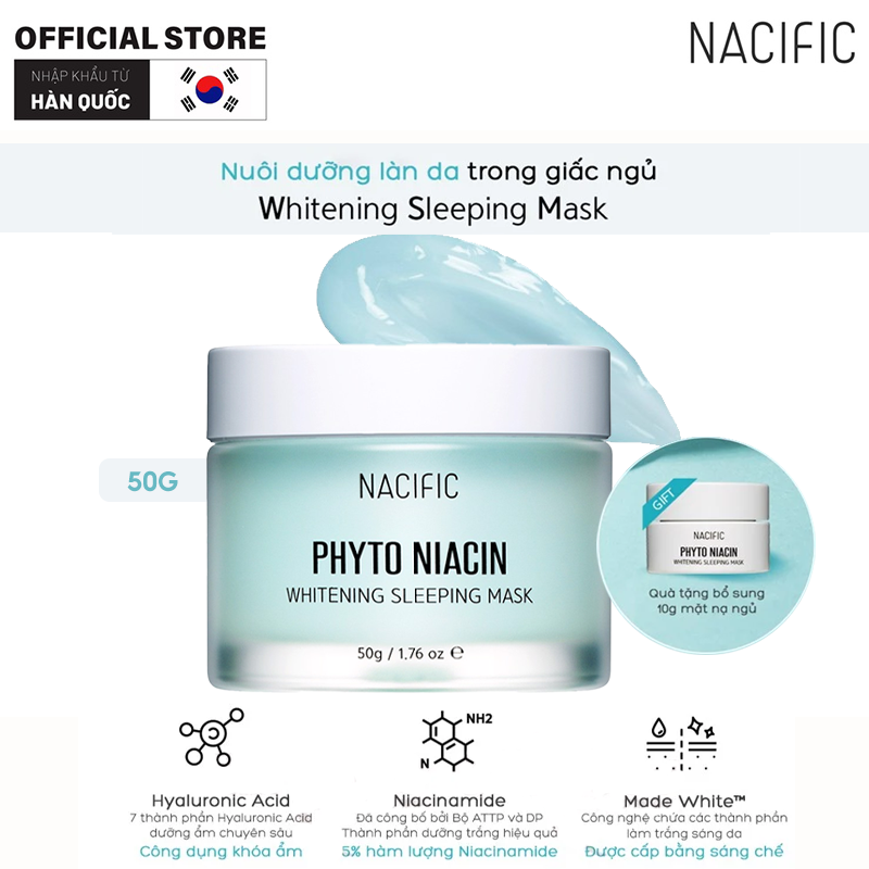 [Tặng 10g mặt nạ ngủ Mini] Mặt Nạ Ngủ Dưỡng Ẩm, Dưỡng Trắng NACIFIC Phyto Niacin Whitening Sleeping Mask 50g