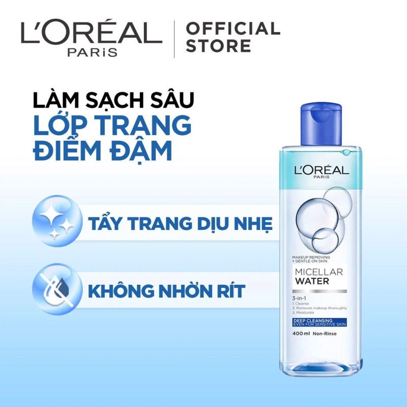 [95ml] Nước Tẩy Trang Làm Sạch Sâu 3 In 1 L'Oreal Micellar Water Deep Cleansing