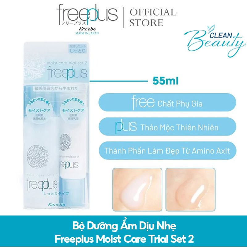 [2 Items] Bộ Dưỡng Ẩm Dịu Nhẹ Freeplus Moist Care Trial Set 2 (Lotion 40ml + Emulsion 15ml)