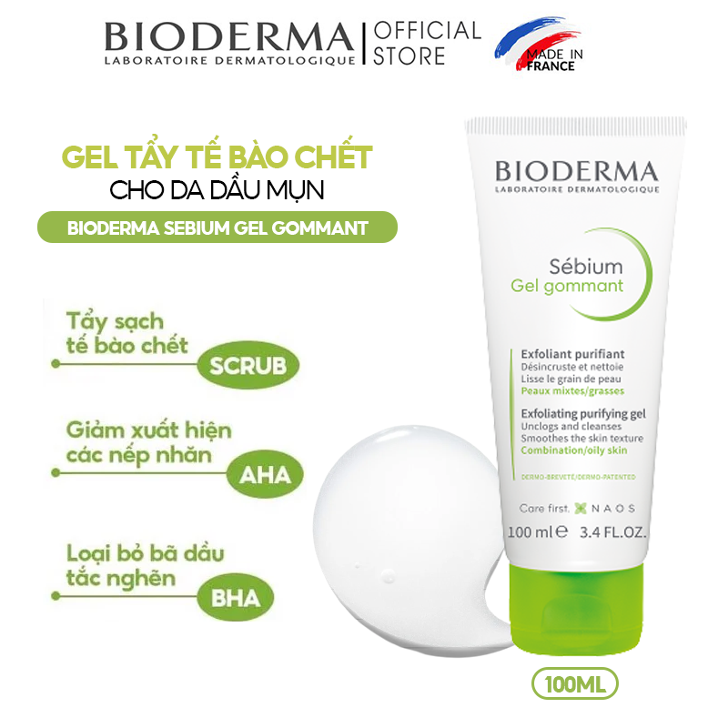 Gel Tẩy Tế Bào Chết Cho Da Dầu Mụn Bioderma Sebium Gel Gommant 100ml