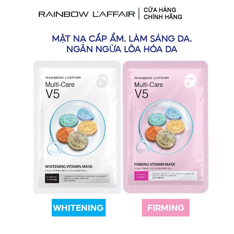 Mặt Nạ Cấp Ẩm, Làm Sáng Da, Ngăn Ngừa Lõa Hóa Da Rainbow L'affair Multi Care V5 Vitamin Mask - WHITENING