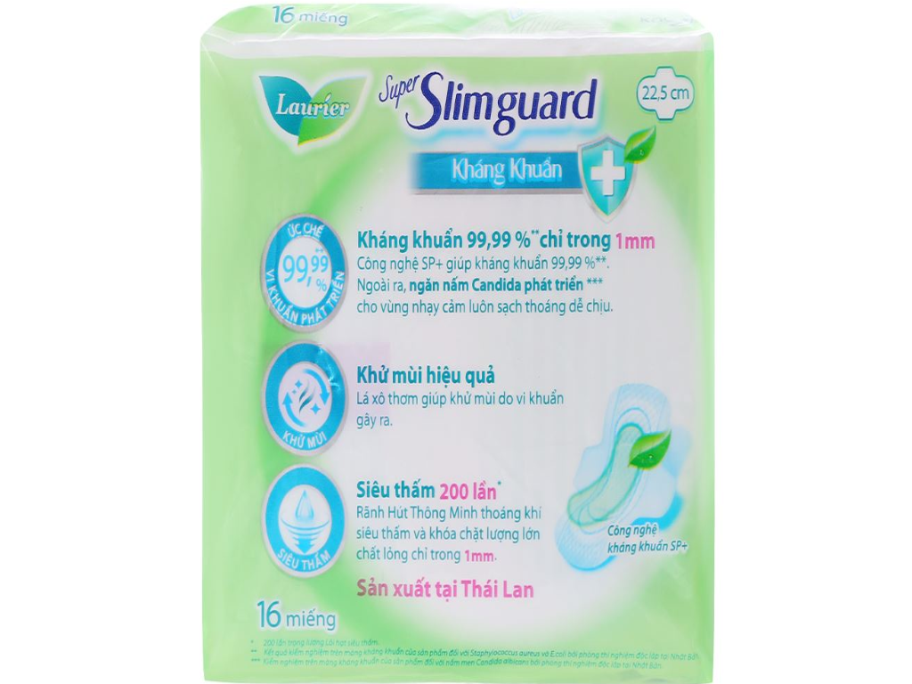 [Tặng Kèm 4 Miếng] Băng Vệ Sinh Siêu Mỏng Kháng Khuẩn Laurier Super Slimguard 22.5cm - 16 Miếng (Che tên sản phẩm khi giao hàng)