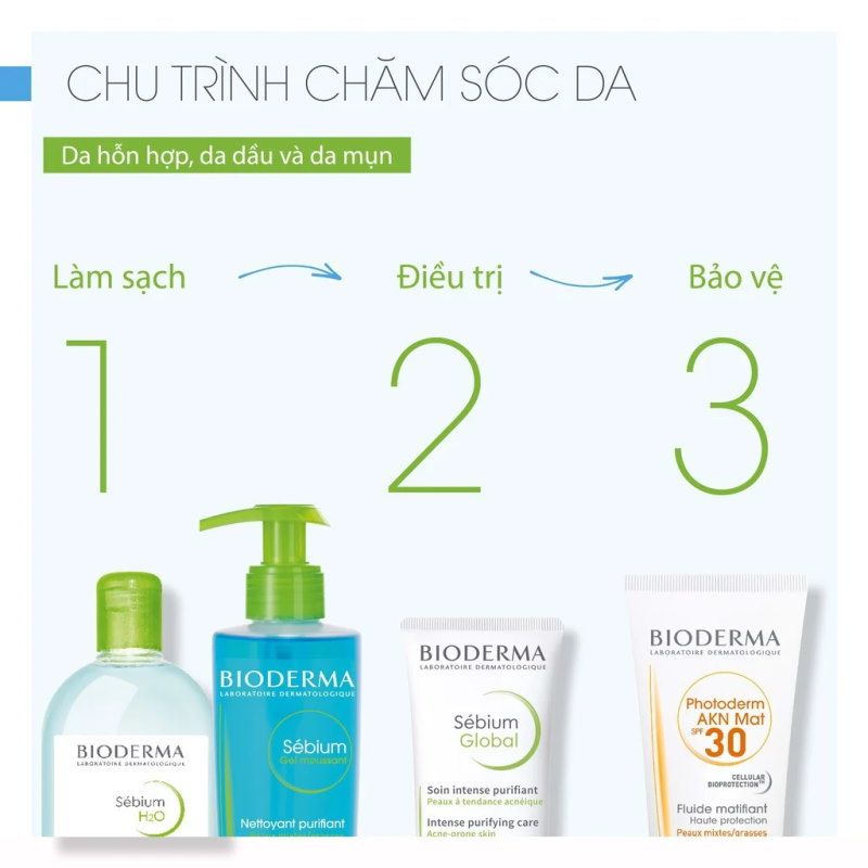 Nước Tẩy Trang Bioderma Cho Da Dầu, Da Hỗn Hợp, Da Mụn Sebium H2O