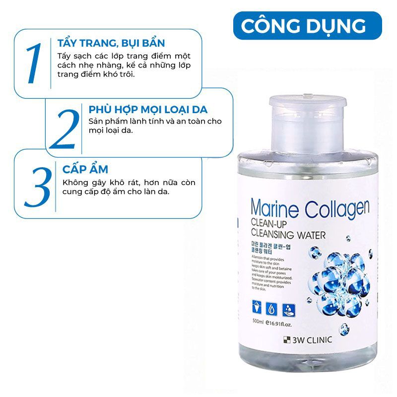 Nước Tẩy Trang Collagen Biển 3W Clinic Marine Collagen Clean-Up Cleansing Water 500ml