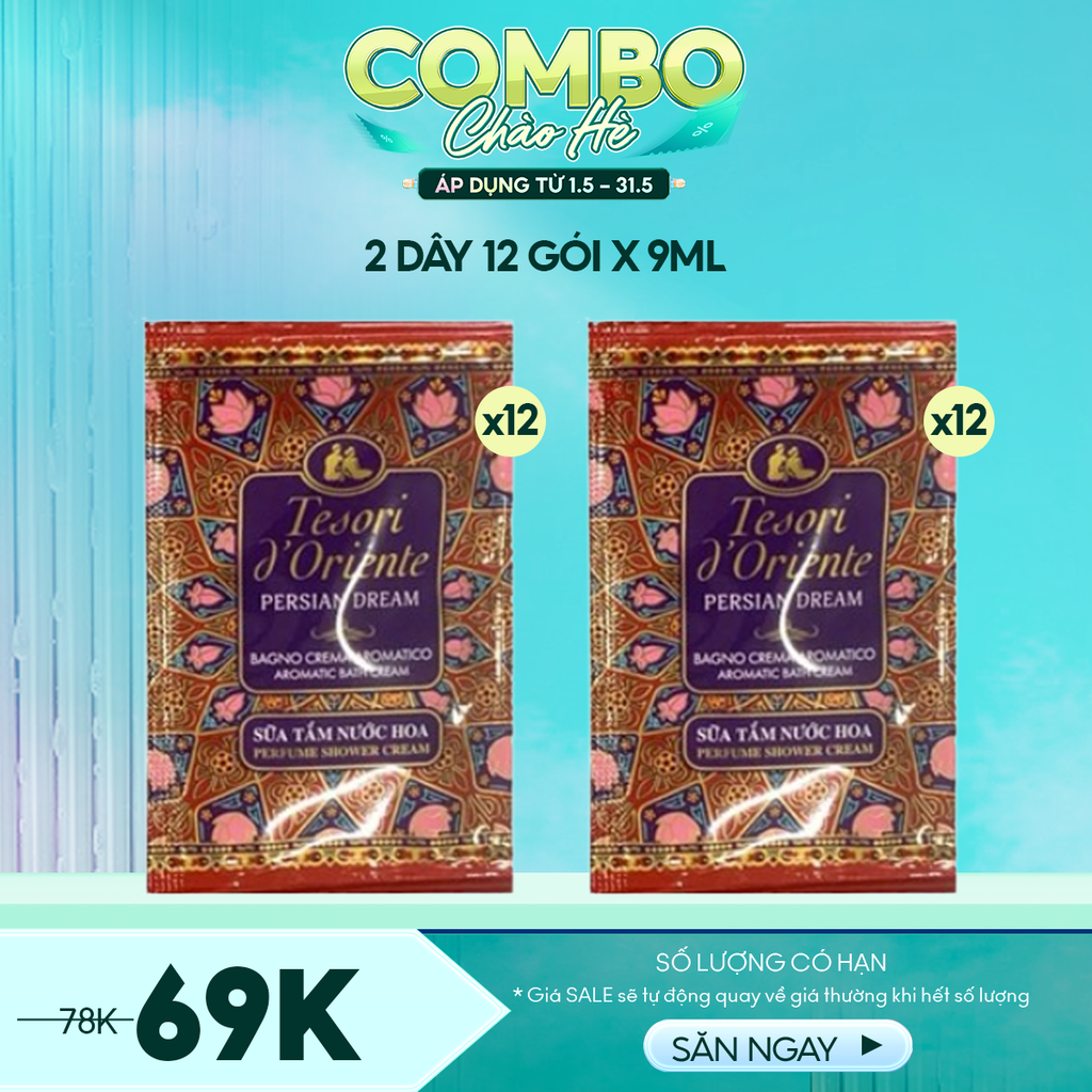 Combo Bundle Body 2 - 24 Sản Phẩm (Sữa Tắm Hương Nước Hoa Tesori d'Oriente Aromatic Bath Cream Persian Dream 9ml x 24 gói)