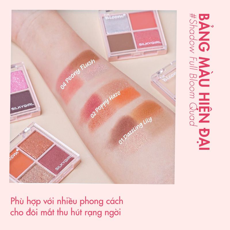 Bảng Phấn Mắt 4 Ô Màu Nhũ Lấp Lánh SilkyGirl Full Bloom Shadow Quad 6.4g