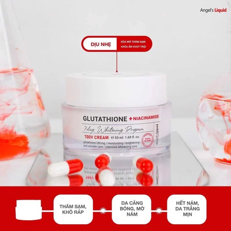 Kem Dưỡng Hỗ Trợ Dưỡng Trắng Angel's Liquid Glutathione + Niacinamide 7Day Whitening Program 700 V-Cream 50ml