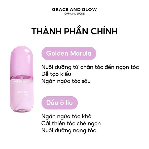 Xịt Dưỡng Tóc Grace And Glow Black Opium Silky Hair Mist Spray Soft And Silk Hair With Golden Marula And Olive Oil 100ml