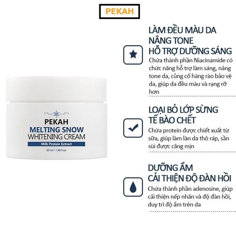 Kem Dưỡng Hỗ Trợ Làm Sáng, Nâng Tông Da Pekah Melting Snow Whitening Cream 50ml