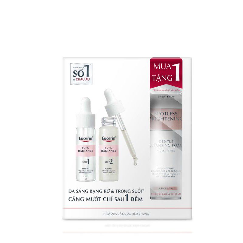 Bộ Đôi Dưỡng Sáng Và Căng Mướt Cho Da Eucerin Even Radiance Duo Ampoules 2x15ml + Spotless Brightening Gentle Cleansing Foam