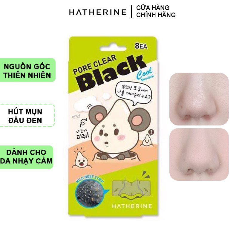 [8 Miếng] Miếng Dán Lột Mụn Đầu Đen Hatherine Pore Clear Black Mild Nose Strip