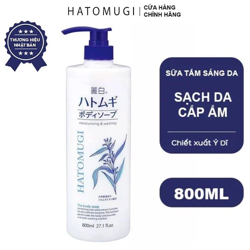 Sữa Tắm Dưỡng Ẩm, Hỗ Trợ Dưỡng Trắng Chiết Xuất Ý Dĩ Nhật Bản Hatomugi Moisturizing & Washing The Body Soap 800ml