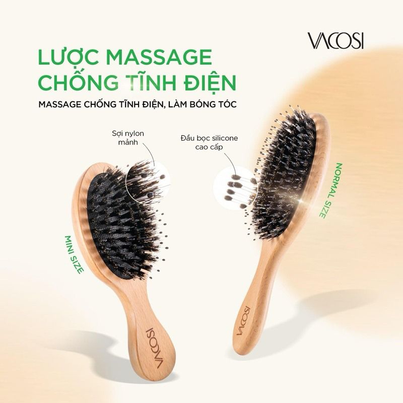 Lược Gỗ Massage Ngăn Tĩnh Điện, Làm Bóng Tóc Vacosi Hairbrush