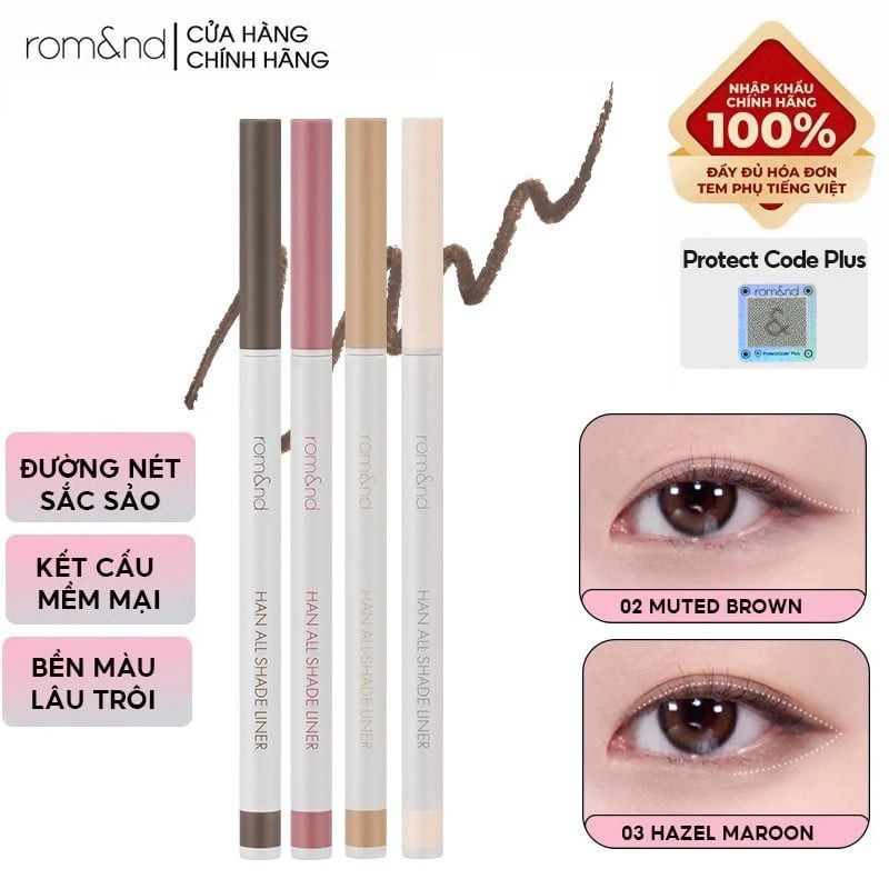 Chì Kẻ Mắt Dạng Sáp Nét Mảnh, Lâu Trôi Romand Han All Shade Liner 0.09g