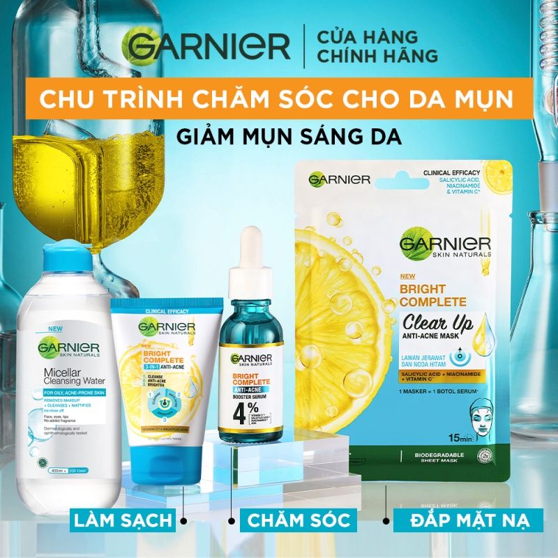 Serum Garnier Tinh Chất Dưỡng Sáng Da, Mờ Thâm Nám Garnier Skin Naturals Bright Complete Anti - Acne Booster Serum 30ml