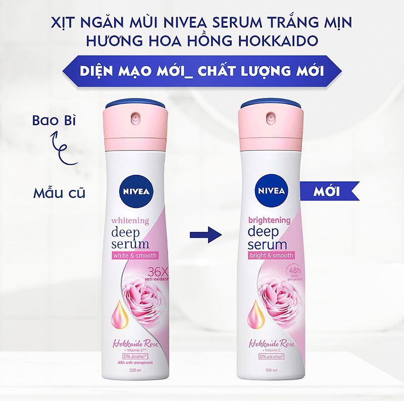 Xịt Ngăn Mùi Serum Dưỡng Trắng Da Nivea Brightening Deep Serum 48H Anti-Perspirant 150ml