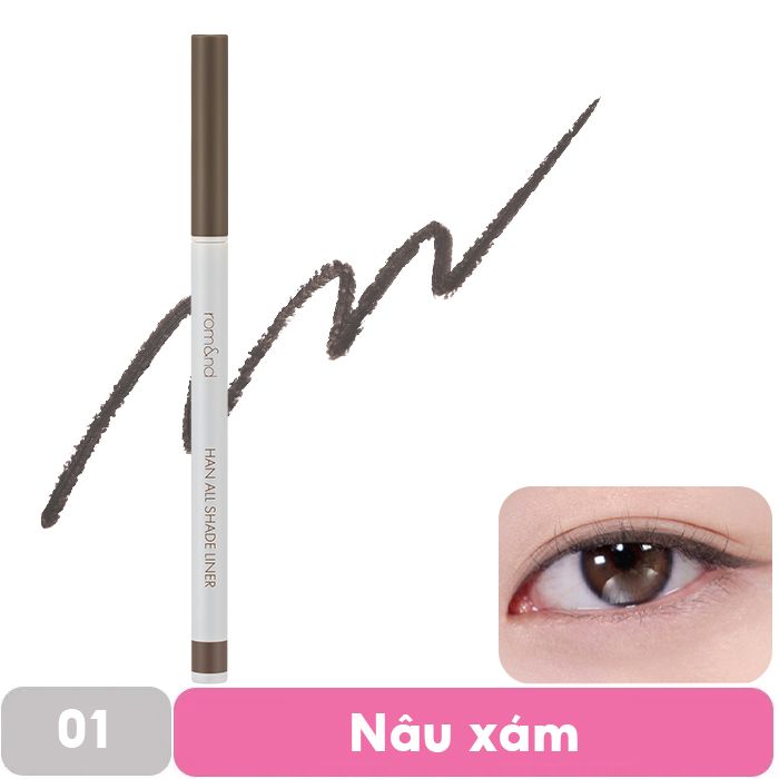 Chì Kẻ Mắt Dạng Sáp Nét Mảnh, Lâu Trôi Romand Han All Shade Liner 0.09g