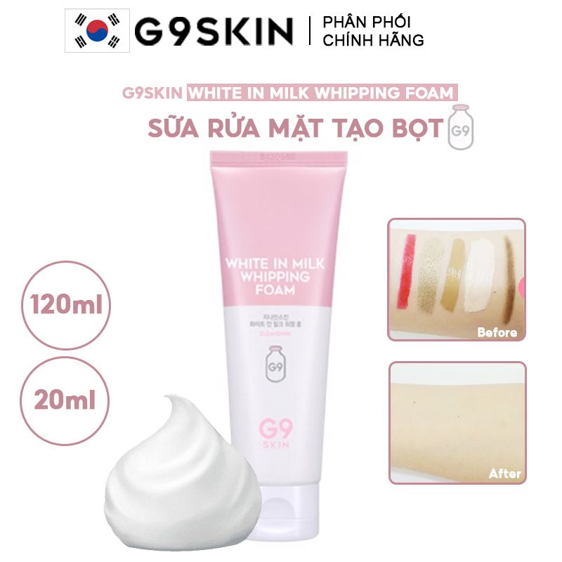 Sữa Rửa Mặt Tạo Bọt Hỗ Trợ Dưỡng Da Trắng Sáng Mềm Mịn G9Skin White In Milk Whipping Foam 120ml