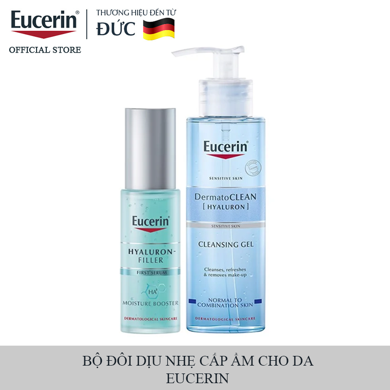 [2 Items] Bộ Đôi Dịu Nhẹ Cấp Ẩm Cho Da Set Eucerin Anti-age Hyaluron-filler First Serum HA Moisture Booster 30ml + Dermatoclean Cleansing Gel 200ml