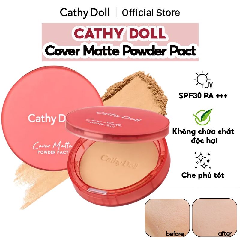 Phấn Nền Ngừa Mụn, Che Khuyết Điểm Cathy Doll Cover Matte Powder Pact SPF30 PA +++ 12g