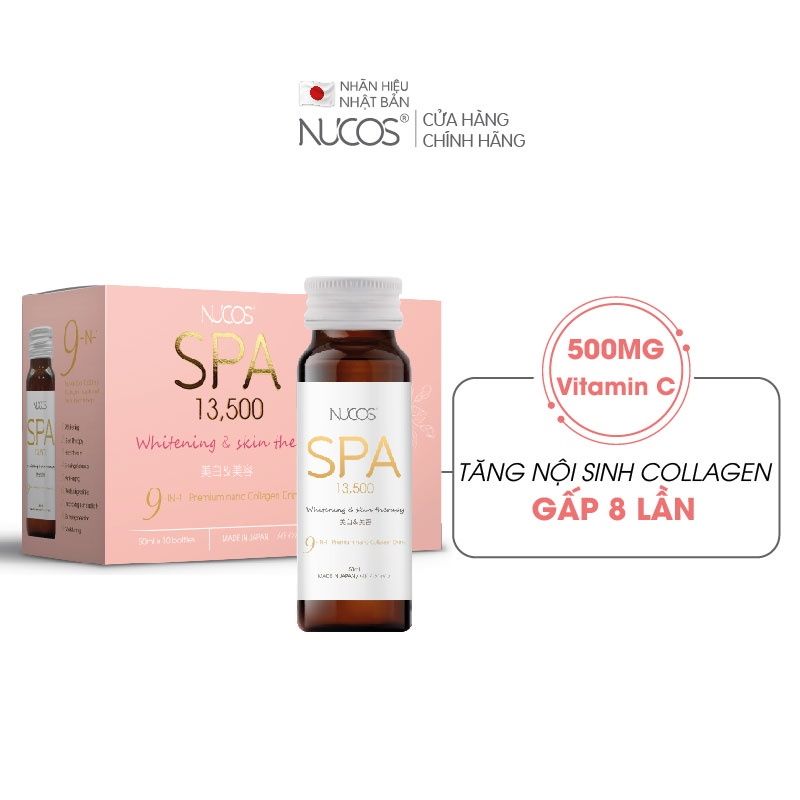 [Tặng 4 Chai Super White] [Hộp 10 Chai] Nước Uống Bổ Sung Collagen Nhật Bản Giảm Nếp Nhăn Nucos Spa 13500 Whitening & Skin Therapy 9in1 Premium Nano Collagen Drink