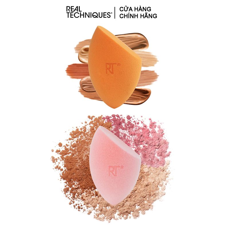 Set 2 Bông Mút Trang Điểm gồm: Mút Tán Kem Nền Real Techniques Miracle Complexion Sponge Và Bông Phủ Phấn Miracle Power Sponge