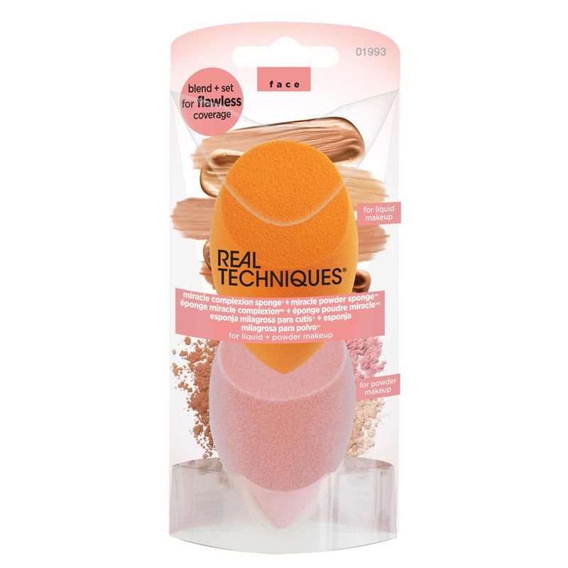 Set 2 Bông Mút Trang Điểm gồm: Mút Tán Kem Nền Real Techniques Miracle Complexion Sponge Và Bông Phủ Phấn Miracle Power Sponge