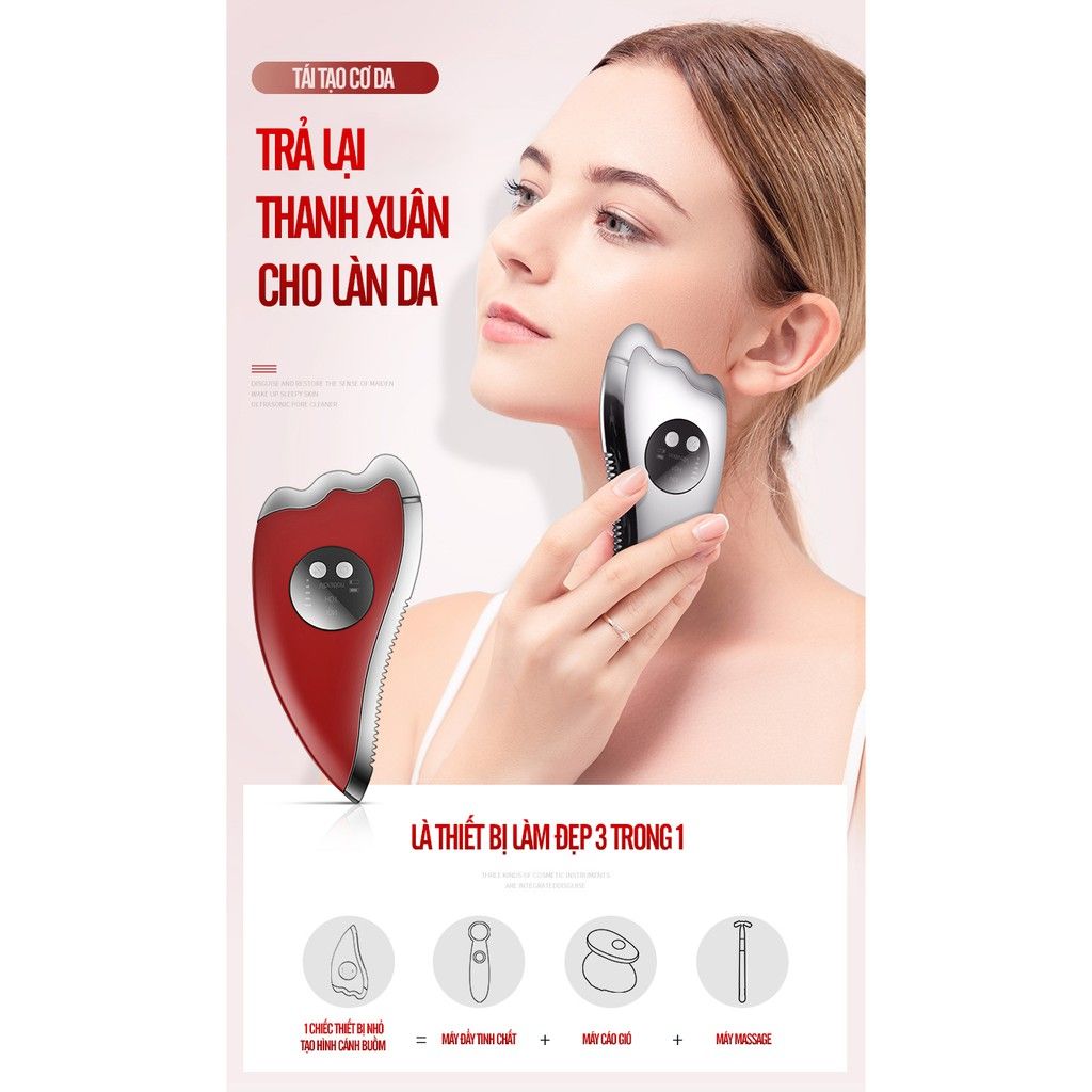 Máy Massage Chăm Sóc Da Mặt Đa Chức Năng K.Skin Vline Facial Massage Machine Red KD817